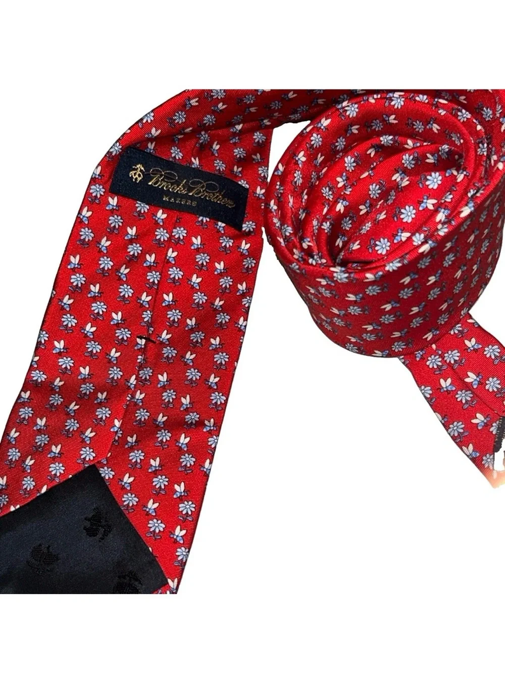 Brooks Brothers Makers Bee & Flowers Red Silk Tie Printed in Italy Made In USA